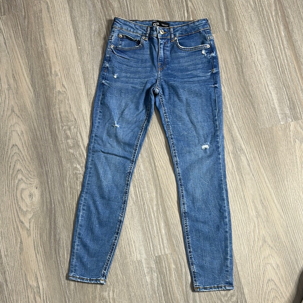 Zara Blue Skinny Jeans with Distressed Details